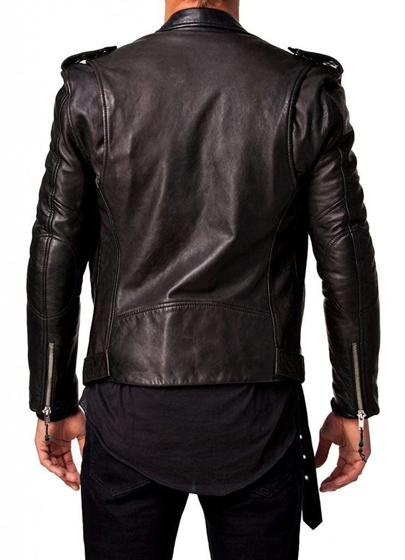 Illustration for article titled New Men's Black Slim fit Biker Style Genuine Sheepskin Leather Jacket